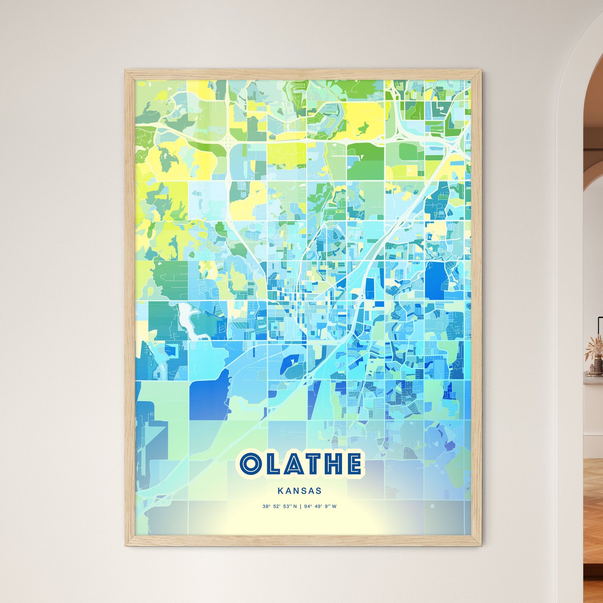 Colorful Olathe Kansas Fine Art Map Cool Blue