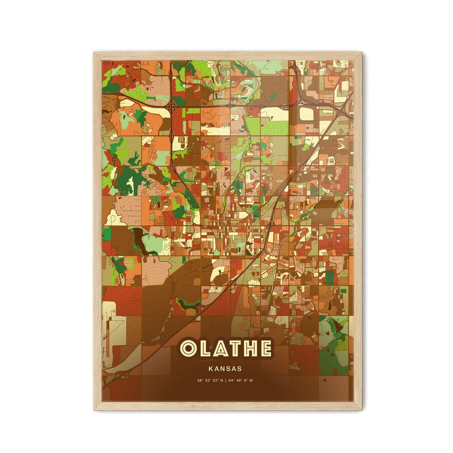 Colorful Olathe Kansas Fine Art Map Farmhouse