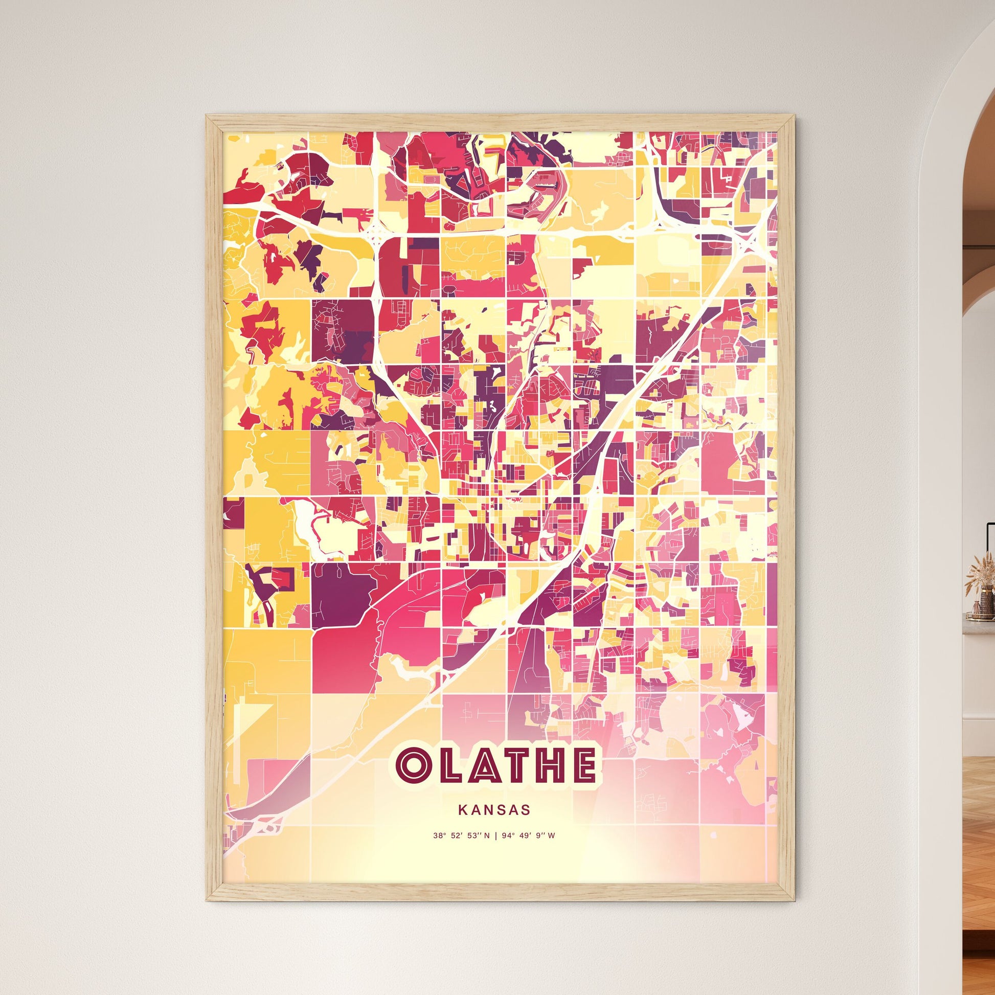 Colorful Olathe Kansas Fine Art Map Hot Red
