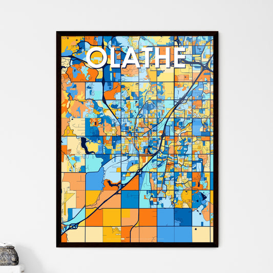 OLATHE KANSAS Vibrant Colorful Art Map Poster Blue Orange