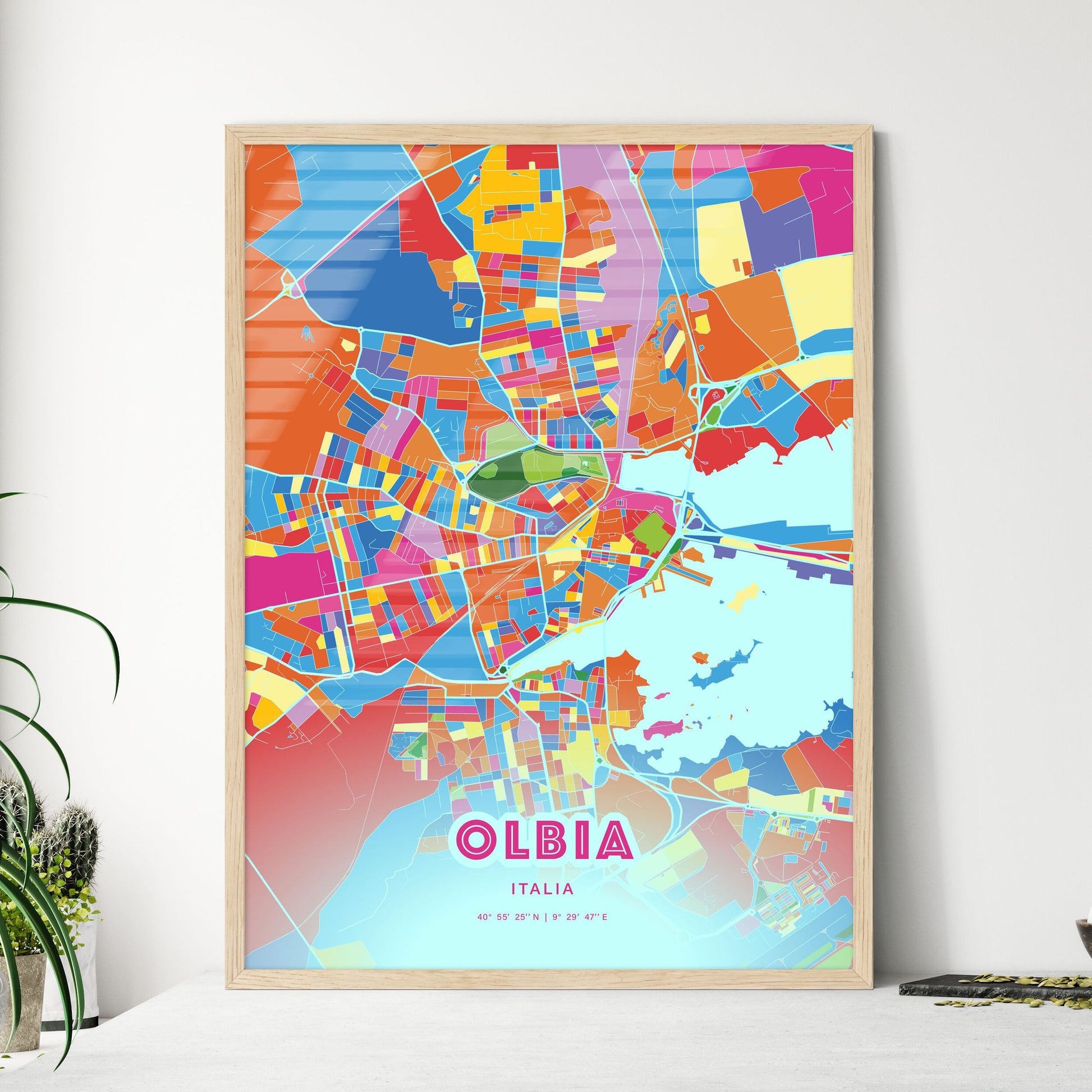 Colorful Olbia Italy Fine Art Map Crazy Colors