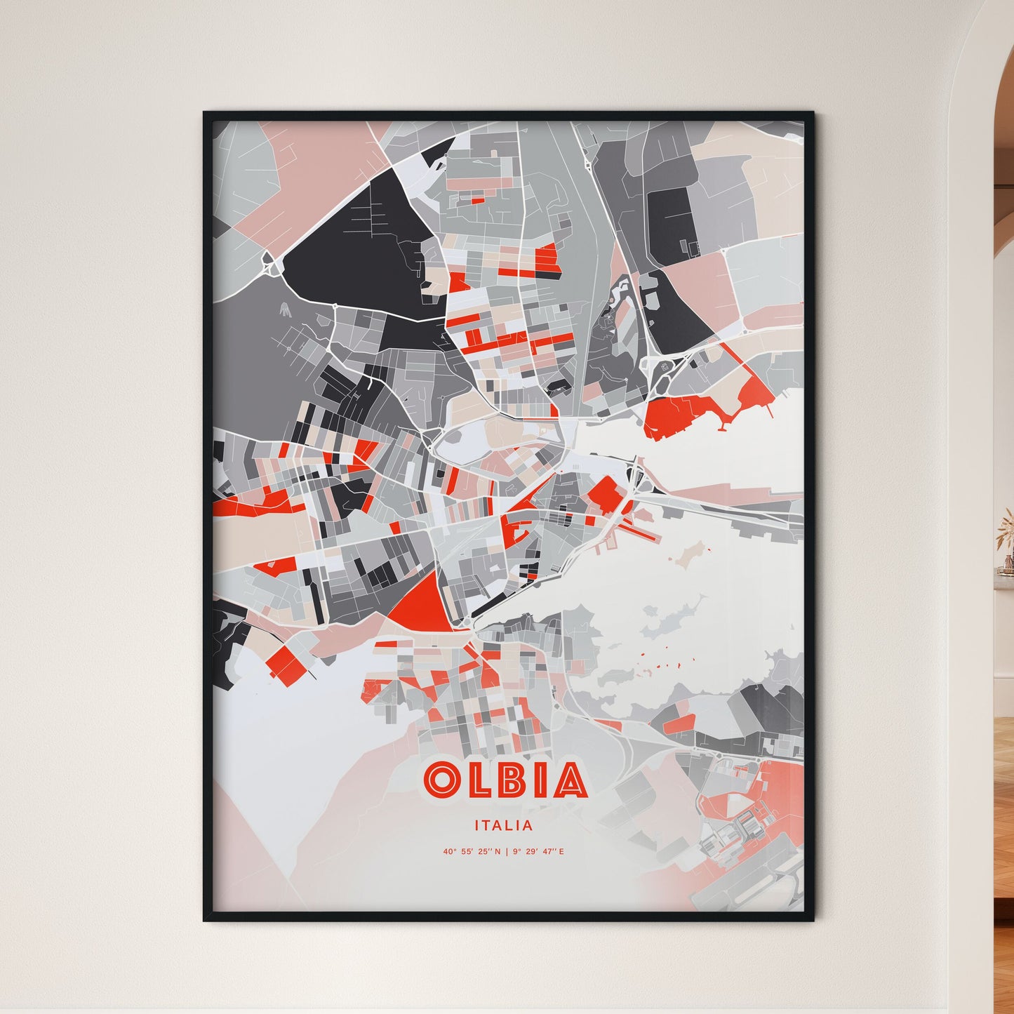 Colorful Olbia Italy Fine Art Map Modern Expressive