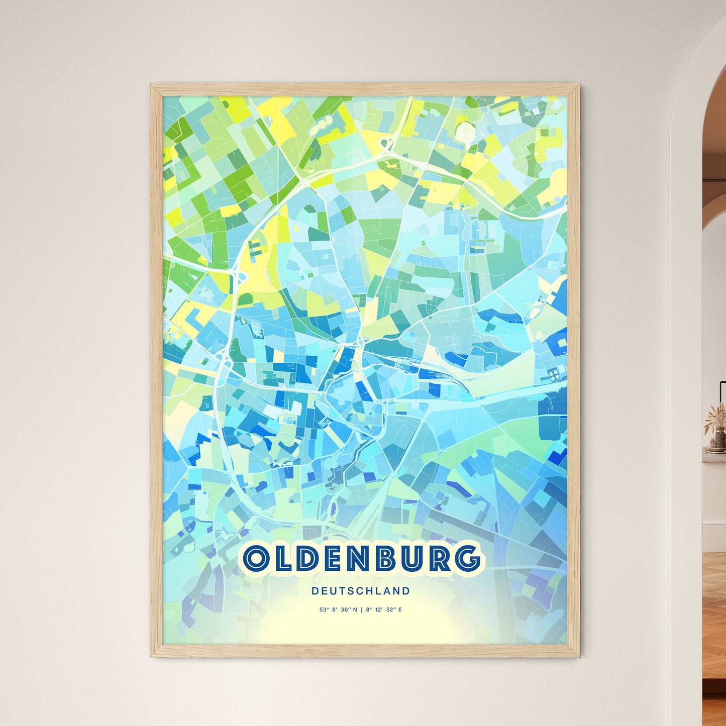 Colorful Oldenburg Germany Fine Art Map Cool Blue