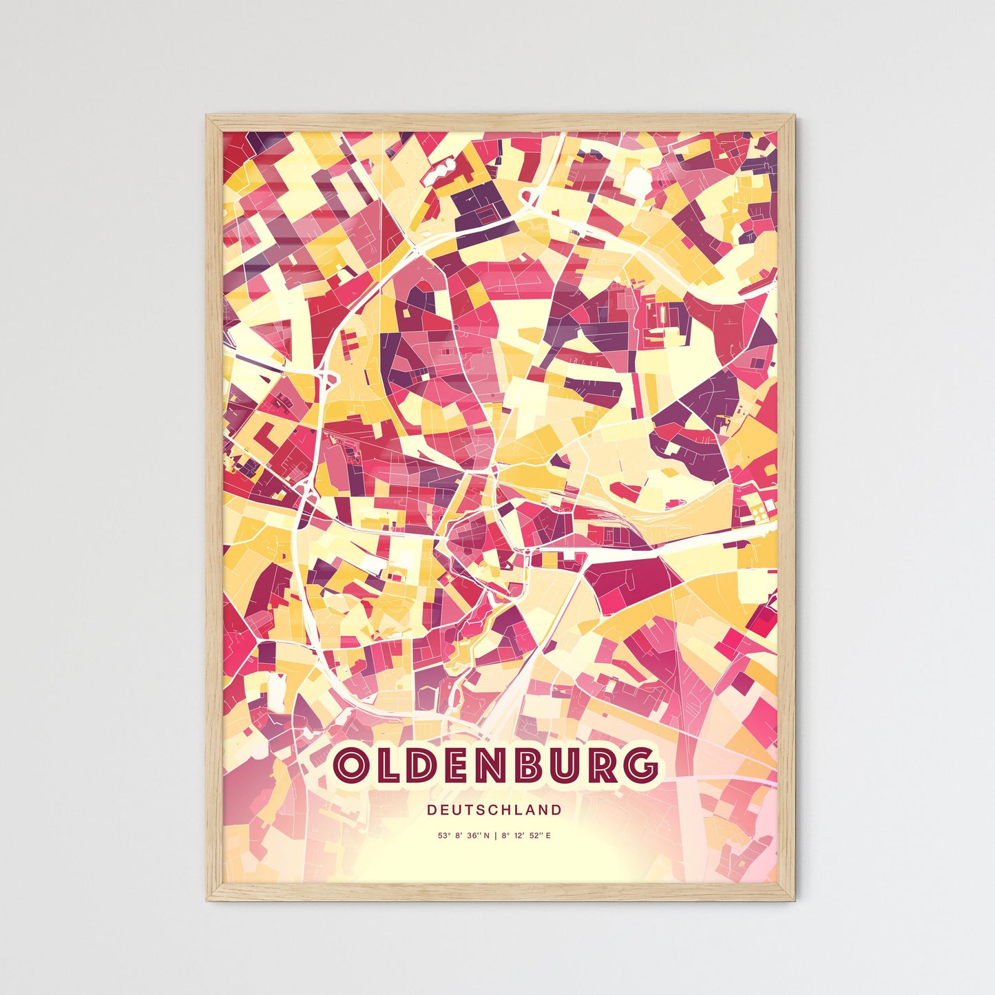 Colorful Oldenburg Germany Fine Art Map Hot Red