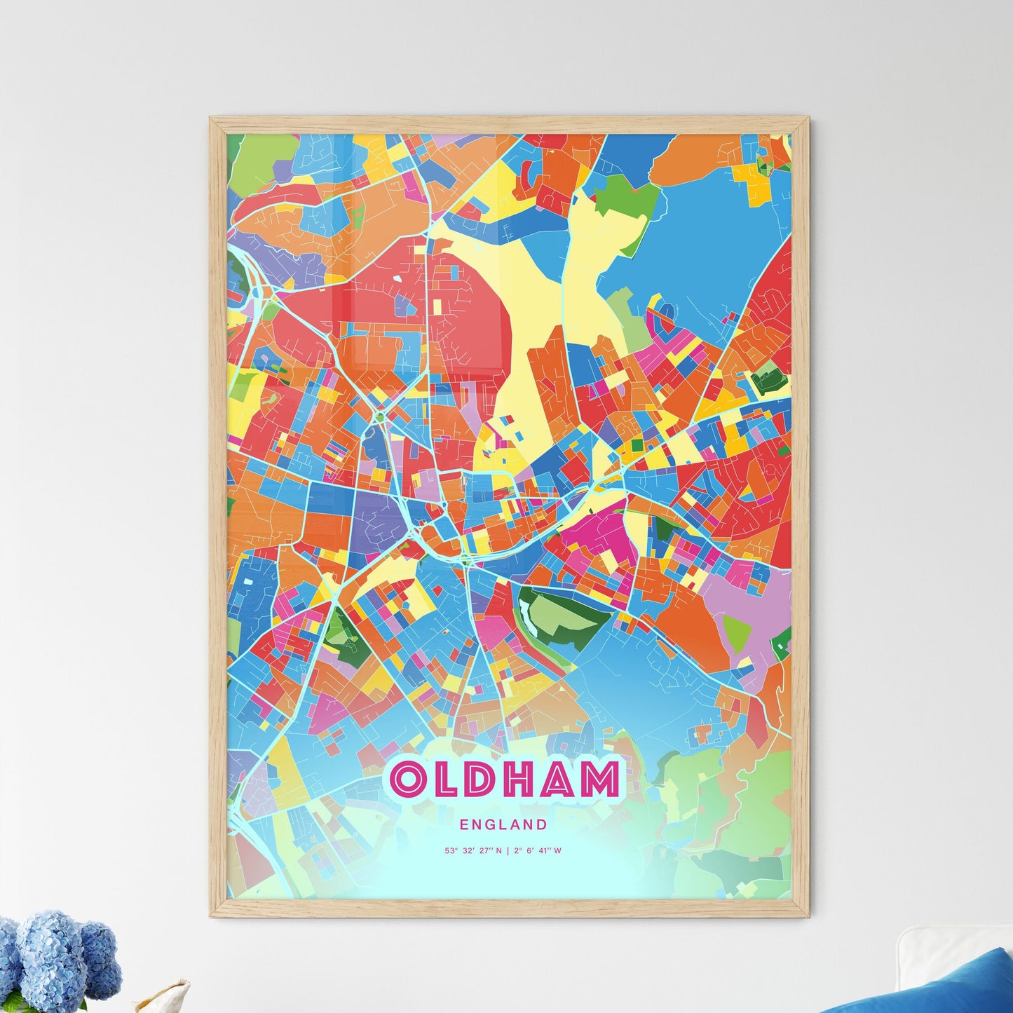 Colorful Oldham England Fine Art Map Crazy Colors