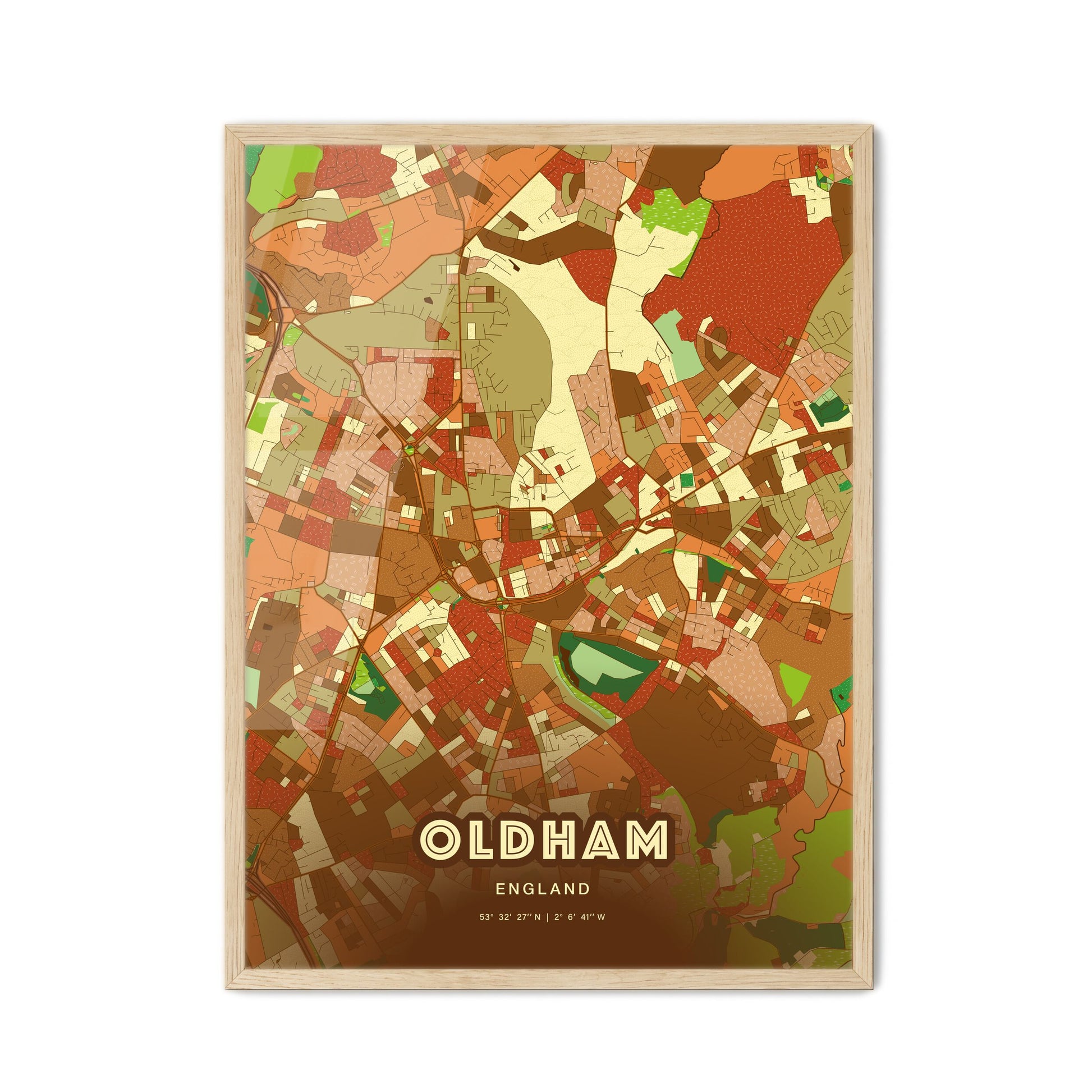 Colorful Oldham England Fine Art Map Farmhouse