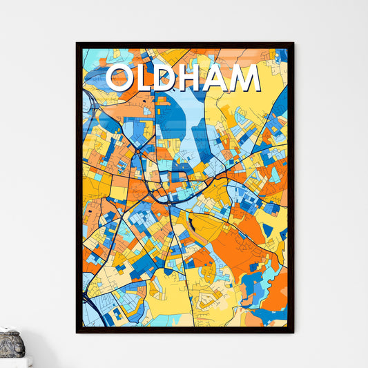 OLDHAM ENGLAND Vibrant Colorful Art Map Poster Blue Orange