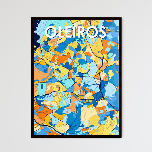 OLEIROS SPAIN Vibrant Colorful Art Map Poster Blue Orange