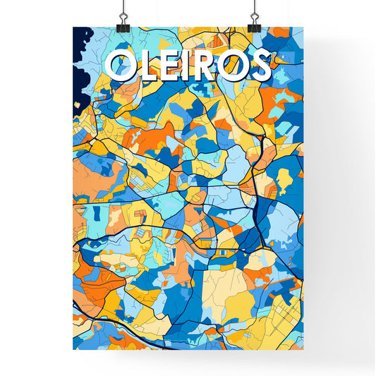 OLEIROS SPAIN Vibrant Colorful Art Map Poster Blue Orange