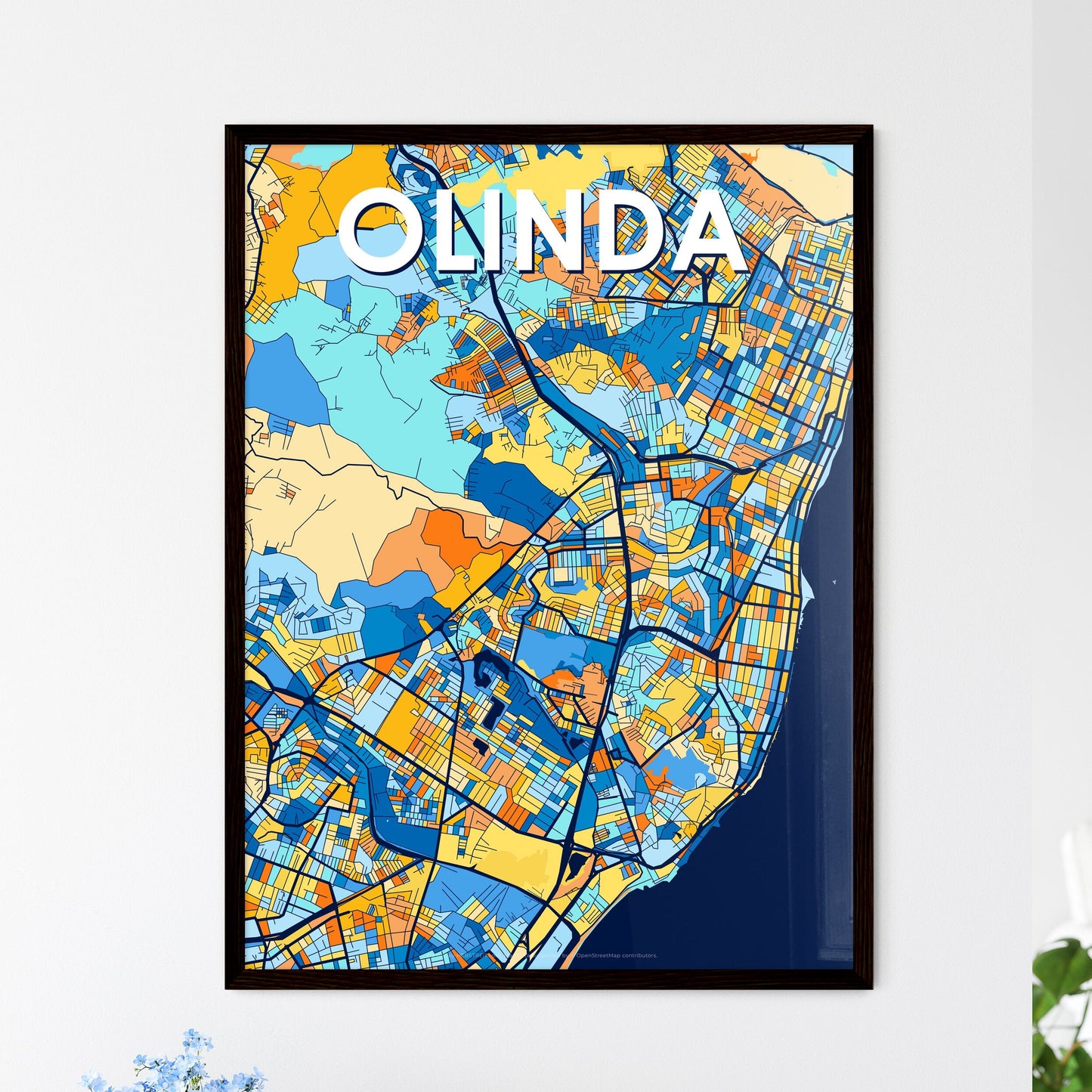OLINDA BRAZIL Vibrant Colorful Art Map Poster Blue Orange