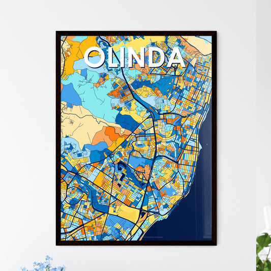 OLINDA BRAZIL Vibrant Colorful Art Map Poster Blue Orange