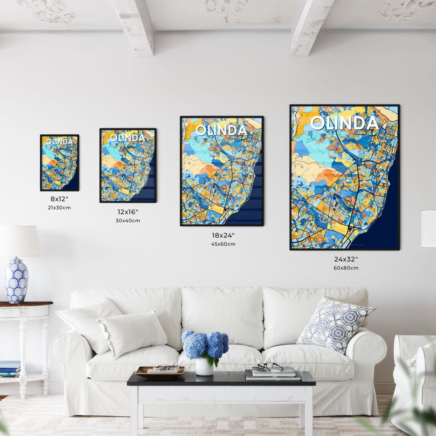 OLINDA BRAZIL Vibrant Colorful Art Map Poster Blue Orange