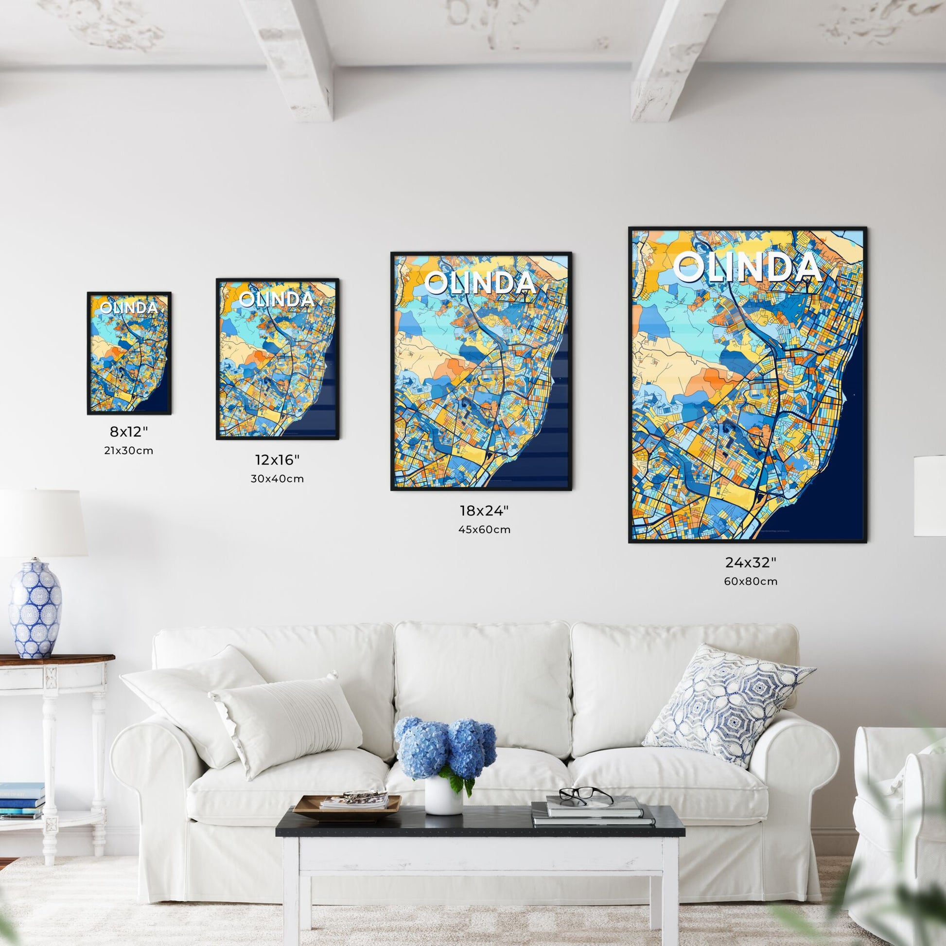OLINDA BRAZIL Vibrant Colorful Art Map Poster Blue Orange
