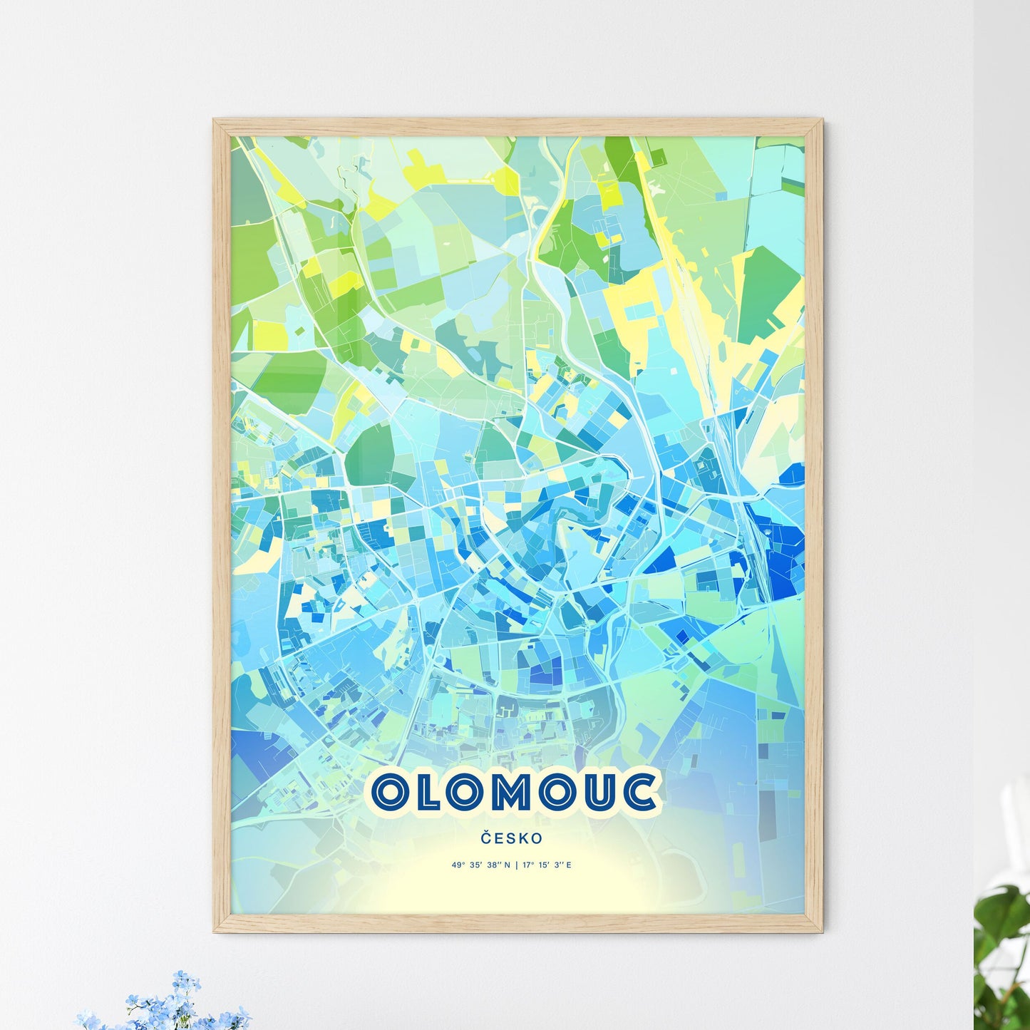 Colorful Olomouc Czechia Fine Art Map Cool Blue