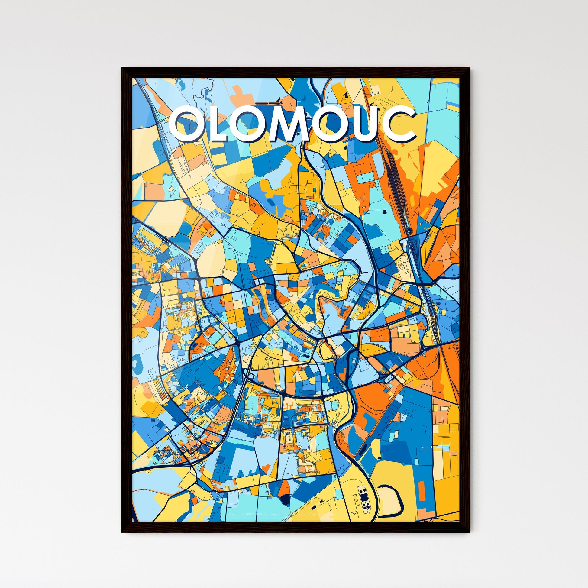 OLOMOUC CZECHIA Vibrant Colorful Art Map Poster Blue Orange