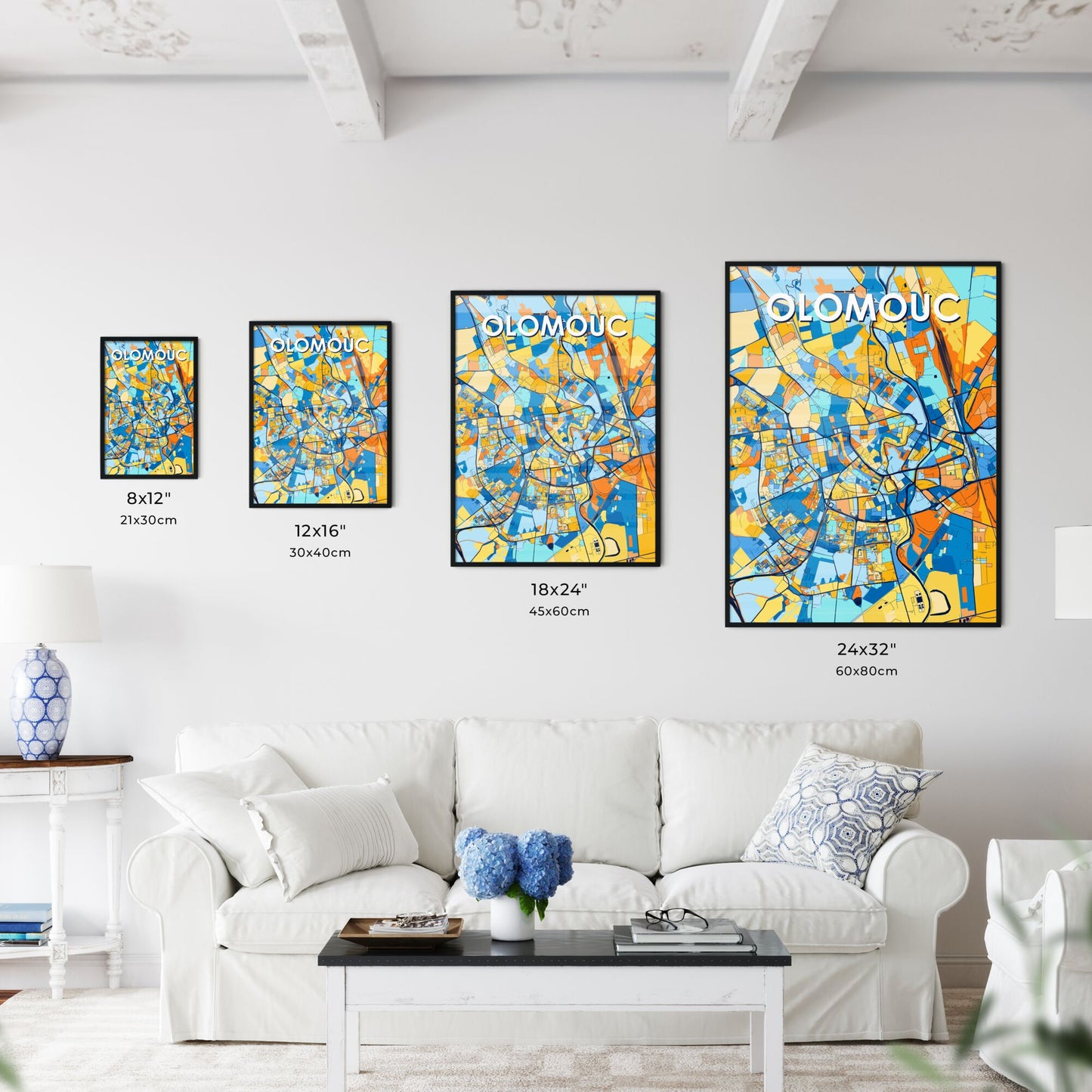 OLOMOUC CZECHIA Vibrant Colorful Art Map Poster Blue Orange