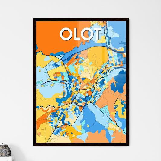 OLOT SPAIN Vibrant Colorful Art Map Poster Blue Orange