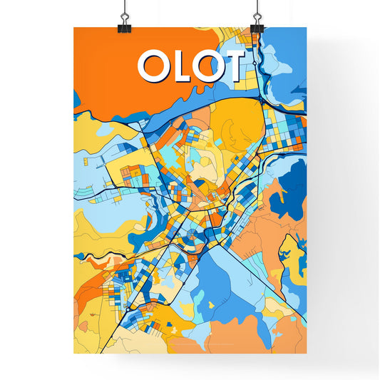 OLOT SPAIN Vibrant Colorful Art Map Poster Blue Orange