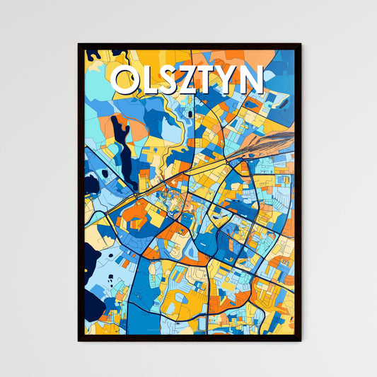 OLSZTYN POLAND Vibrant Colorful Art Map Poster Blue Orange