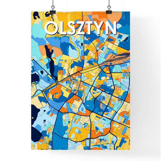 OLSZTYN POLAND Vibrant Colorful Art Map Poster Blue Orange