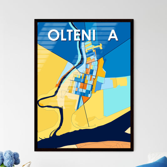 OLTENIȚA ROMANIA Vibrant Colorful Art Map Poster Blue Orange