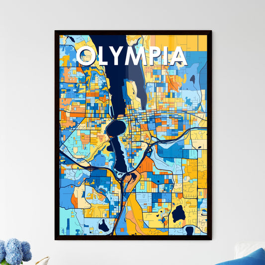 OLYMPIA WASHINGTON Vibrant Colorful Art Map Poster Blue Orange