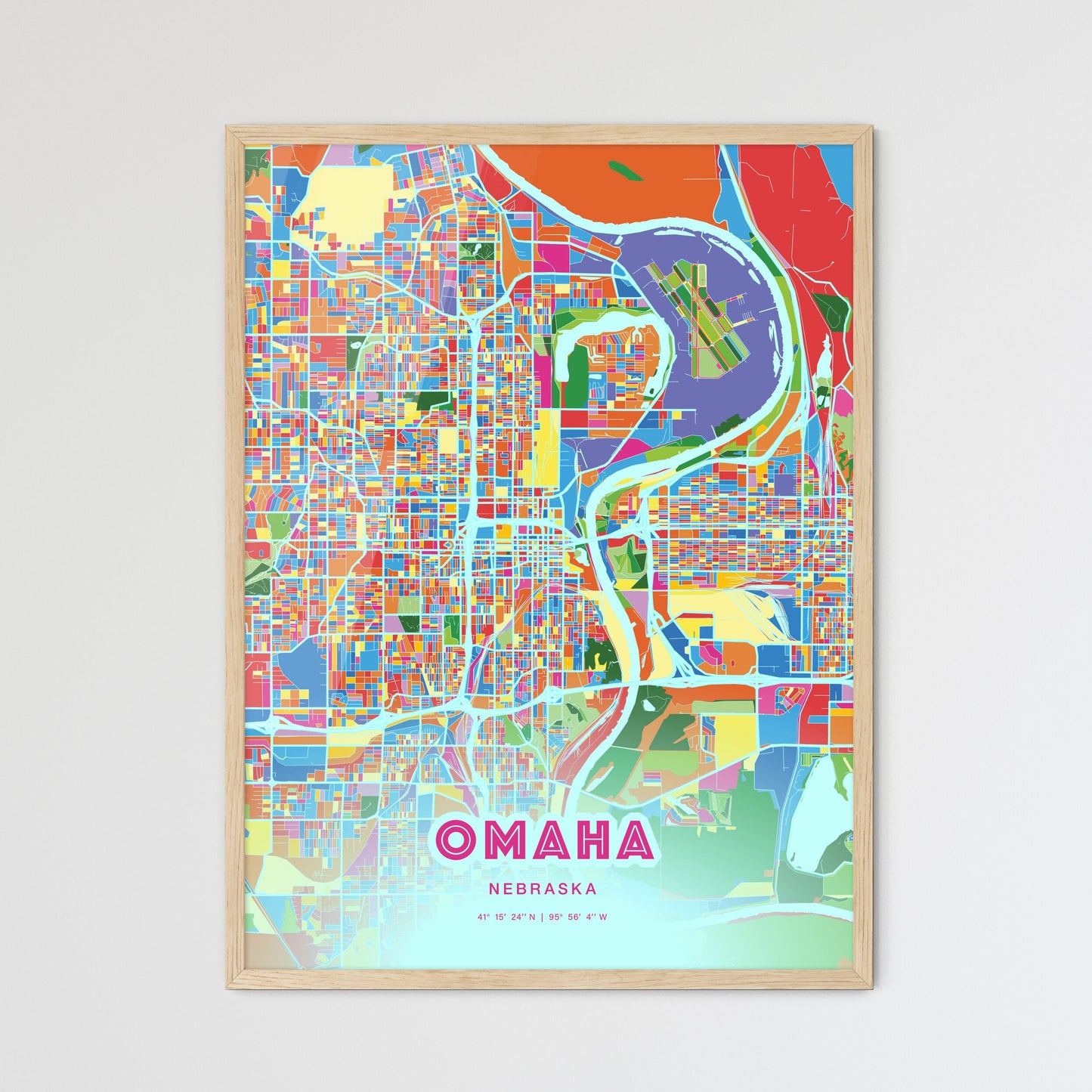 Colorful Omaha Nebraska Fine Art Map Crazy Colors