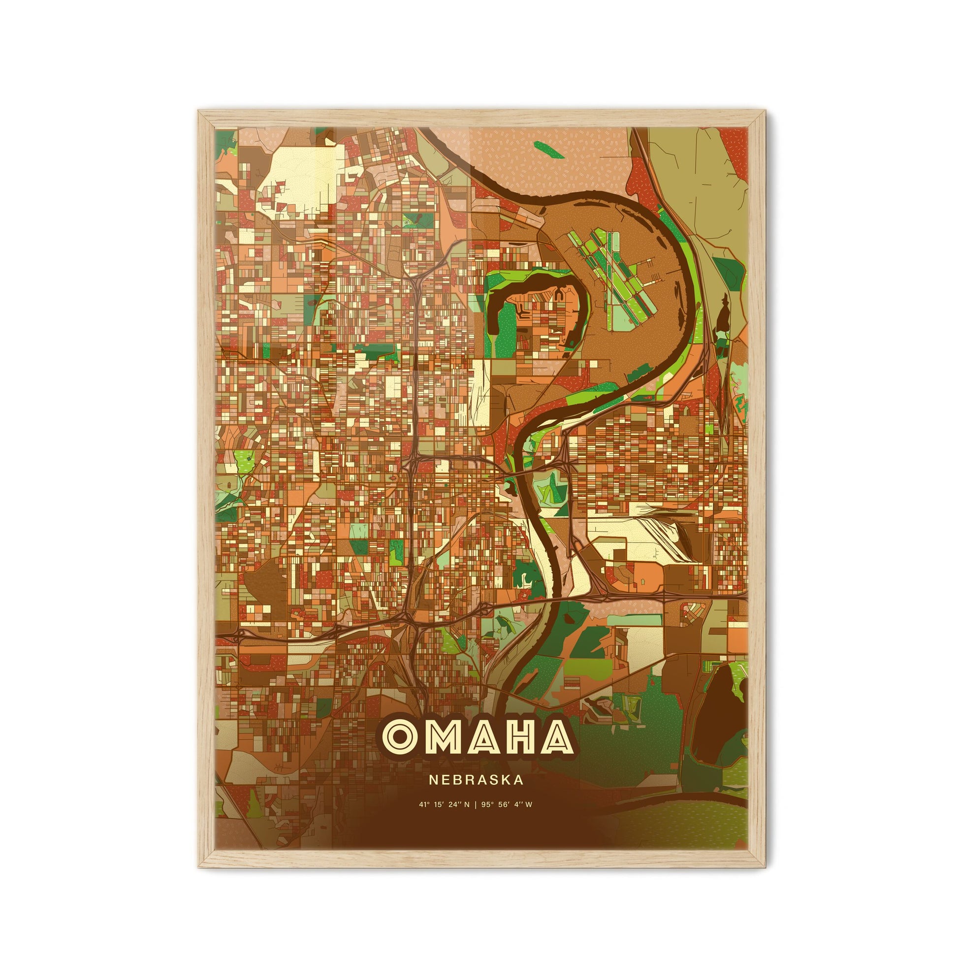 Colorful Omaha Nebraska Fine Art Map Farmhouse