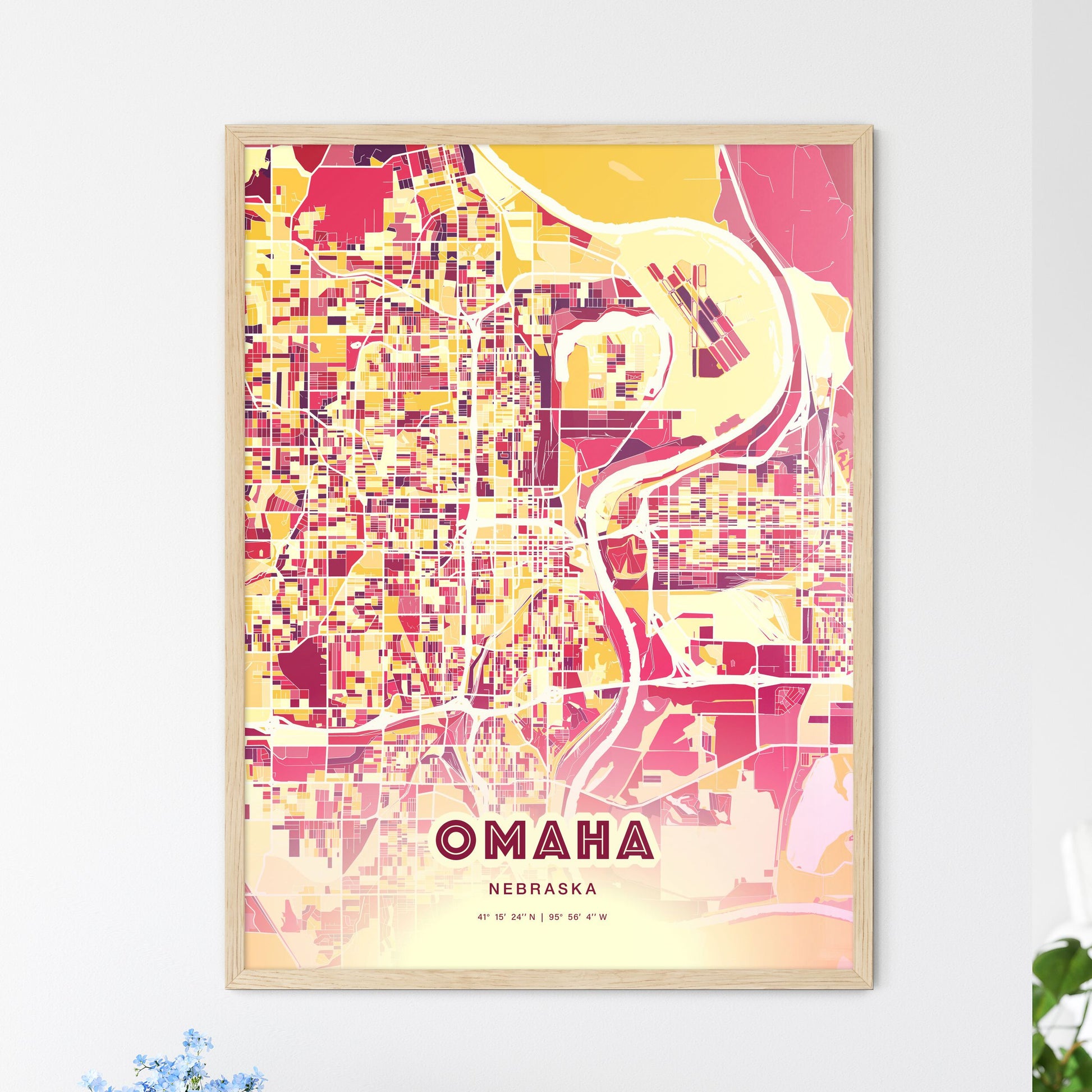 Colorful Omaha Nebraska Fine Art Map Hot Red