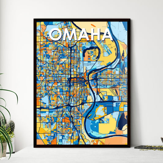 OMAHA NEBRASKA Vibrant Colorful Art Map Poster Blue Orange