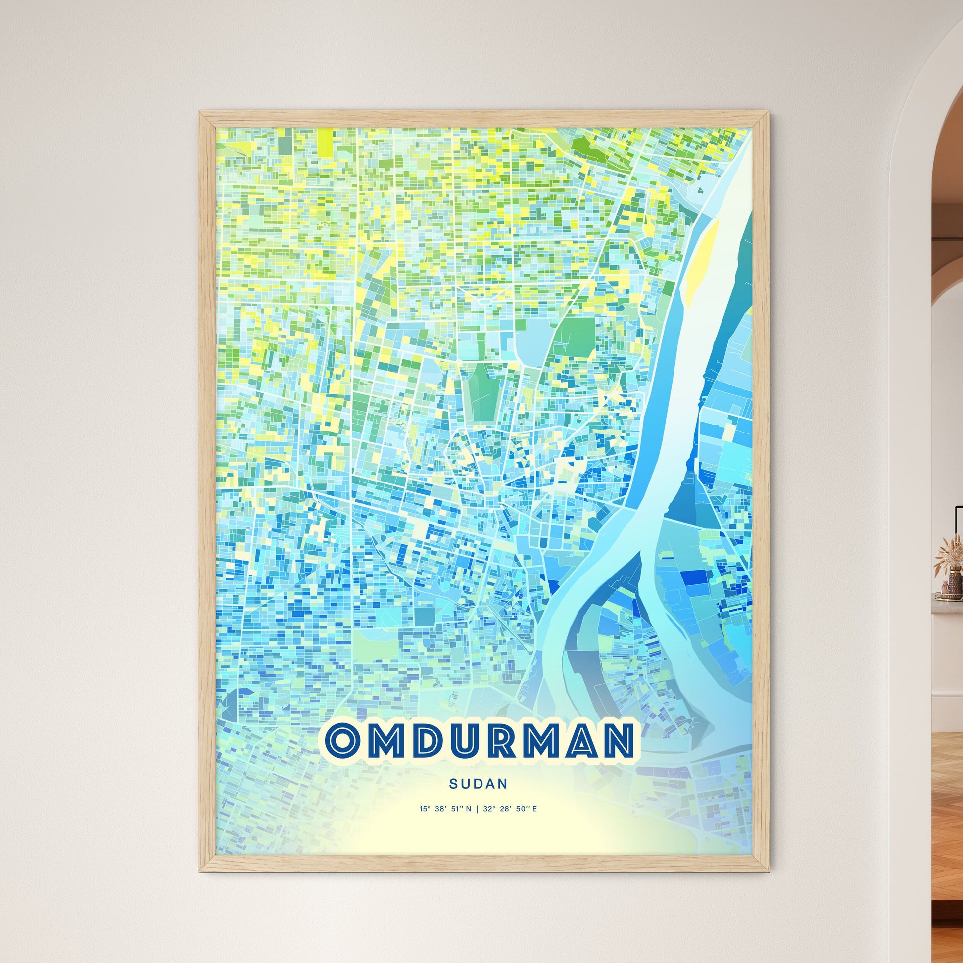 Colorful Omdurman Sudan Fine Art Map Cool Blue