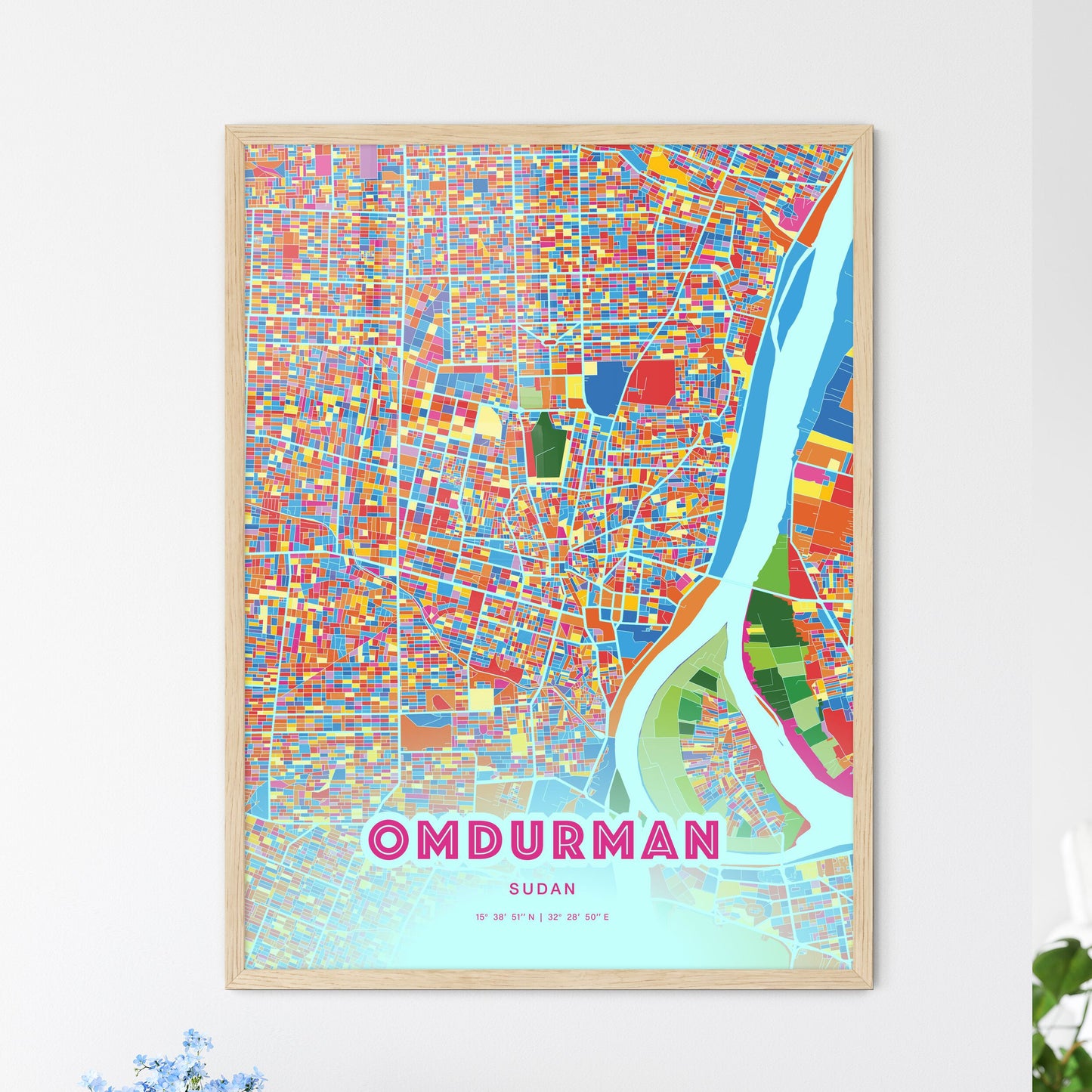 Colorful Omdurman Sudan Fine Art Map Crazy Colors