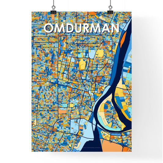 OMDURMAN SUDAN Vibrant Colorful Art Map Poster Blue Orange