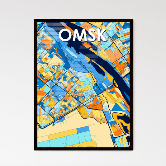 OMSK RUSSIA Vibrant Colorful Art Map Poster Blue Orange