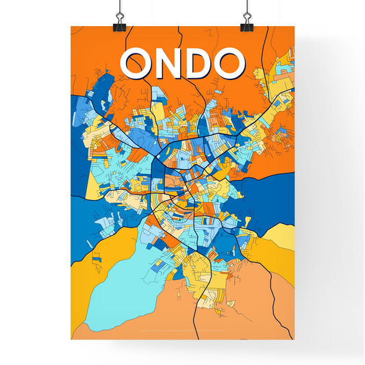 ONDO NIGERIA Vibrant Colorful Art Map Poster Blue Orange
