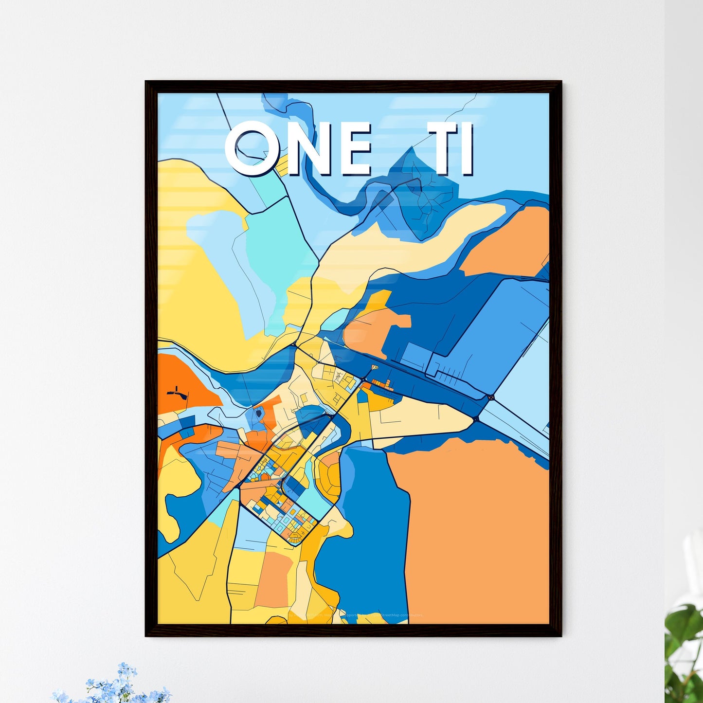 ONEȘTI ROMANIA Vibrant Colorful Art Map Poster Blue Orange