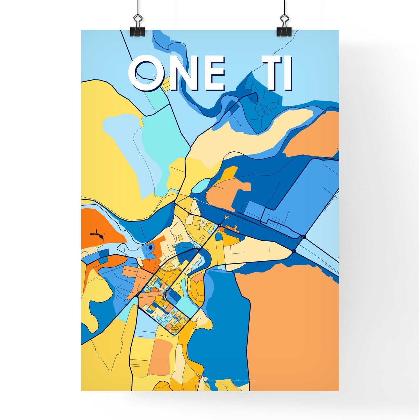 ONEȘTI ROMANIA Vibrant Colorful Art Map Poster Blue Orange