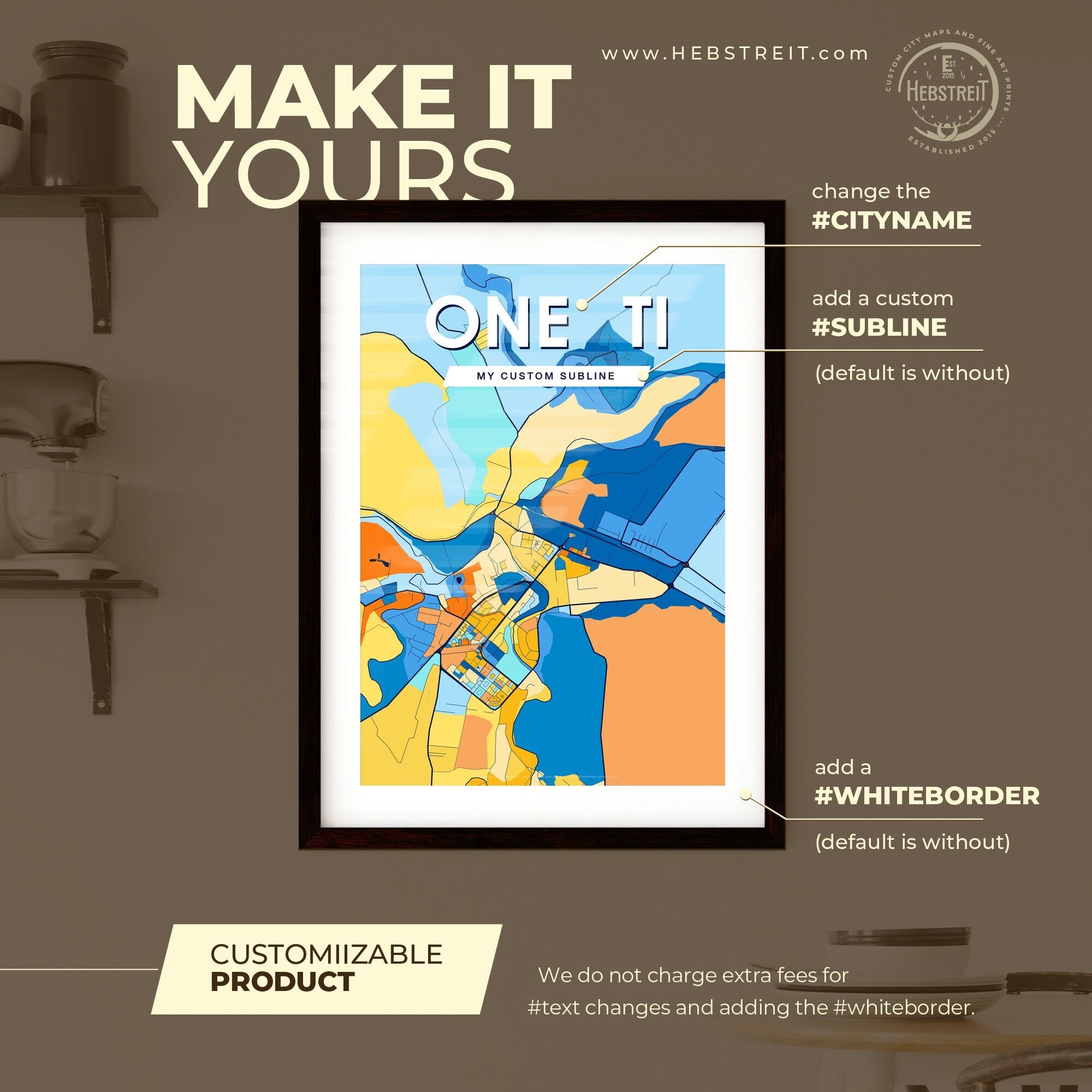 ONEȘTI ROMANIA Vibrant Colorful Art Map Poster Blue Orange