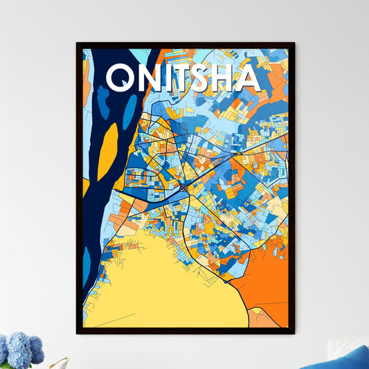 ONITSHA NIGERIA Vibrant Colorful Art Map Poster Blue Orange