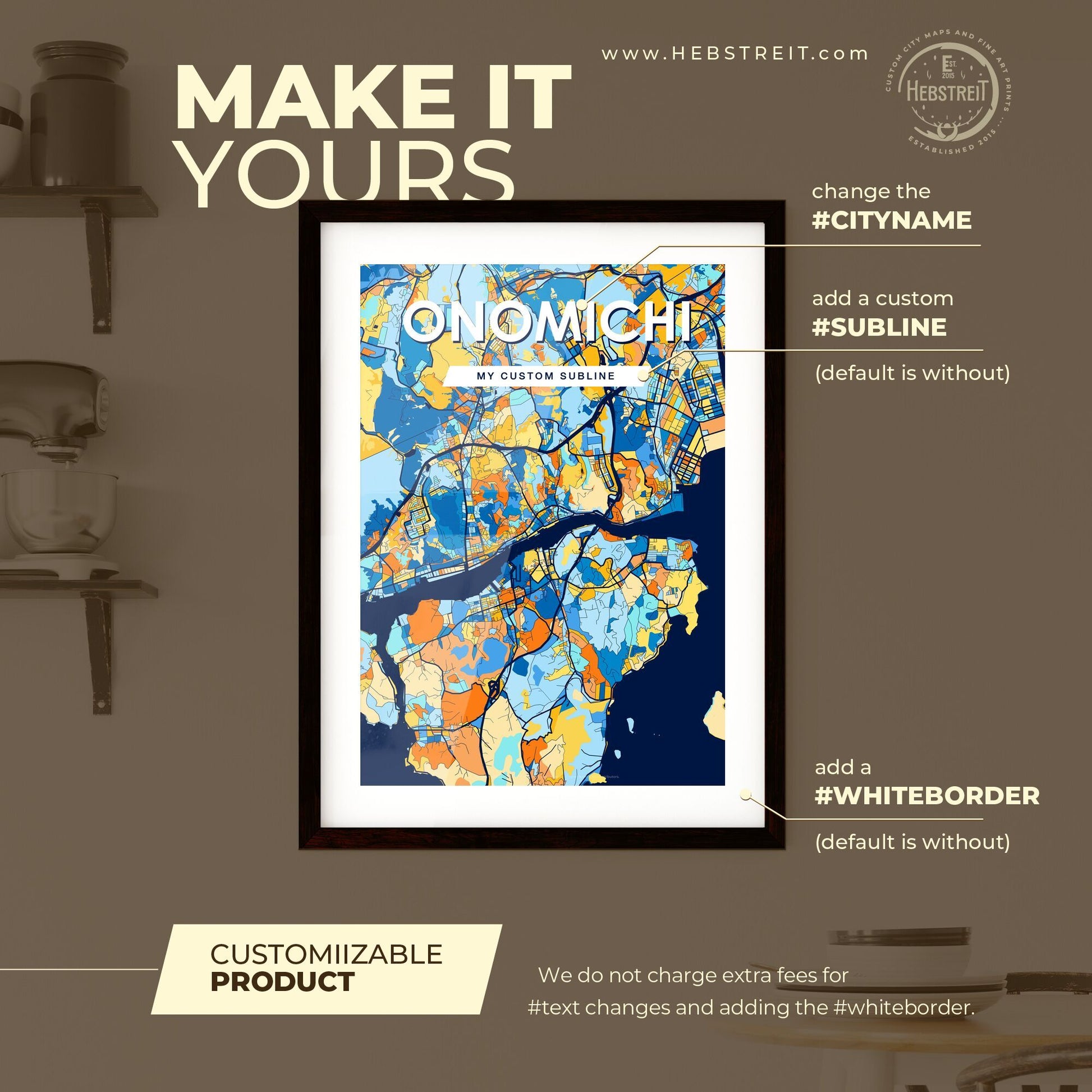 ONOMICHI JAPAN Vibrant Colorful Art Map Poster Blue Orange