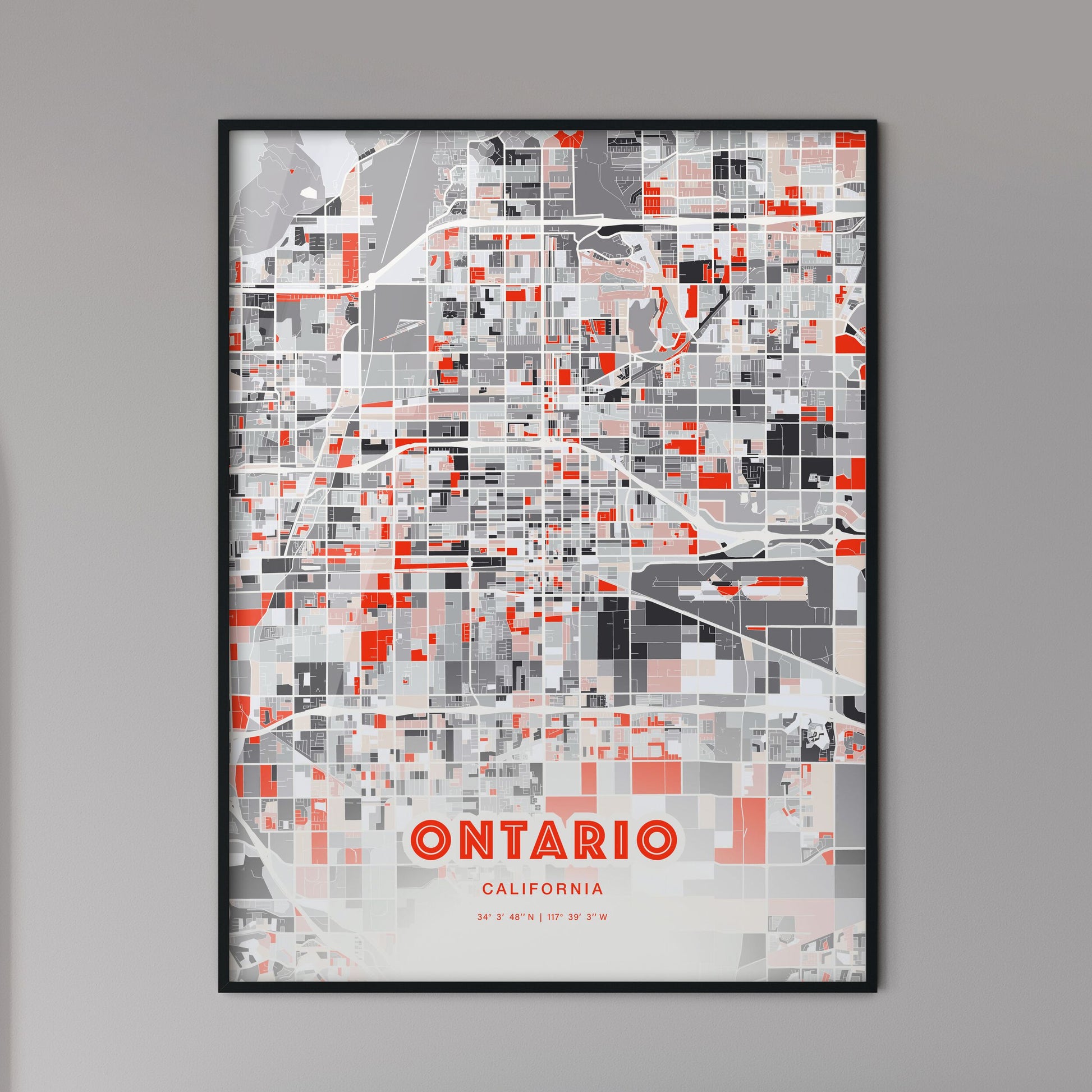 Colorful Ontario California Fine Art Map Modern Expressive