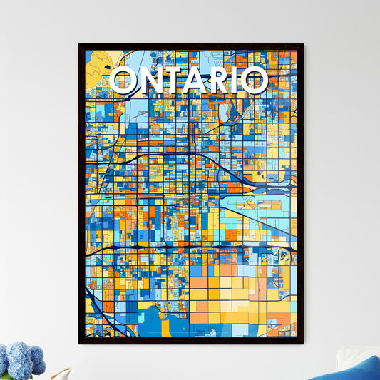 ONTARIO CALIFORNIA Vibrant Colorful Art Map Poster Blue Orange