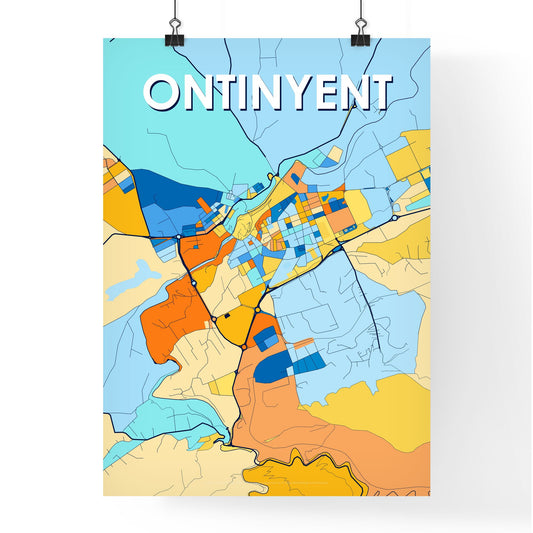 ONTINYENT SPAIN Vibrant Colorful Art Map Poster Blue Orange