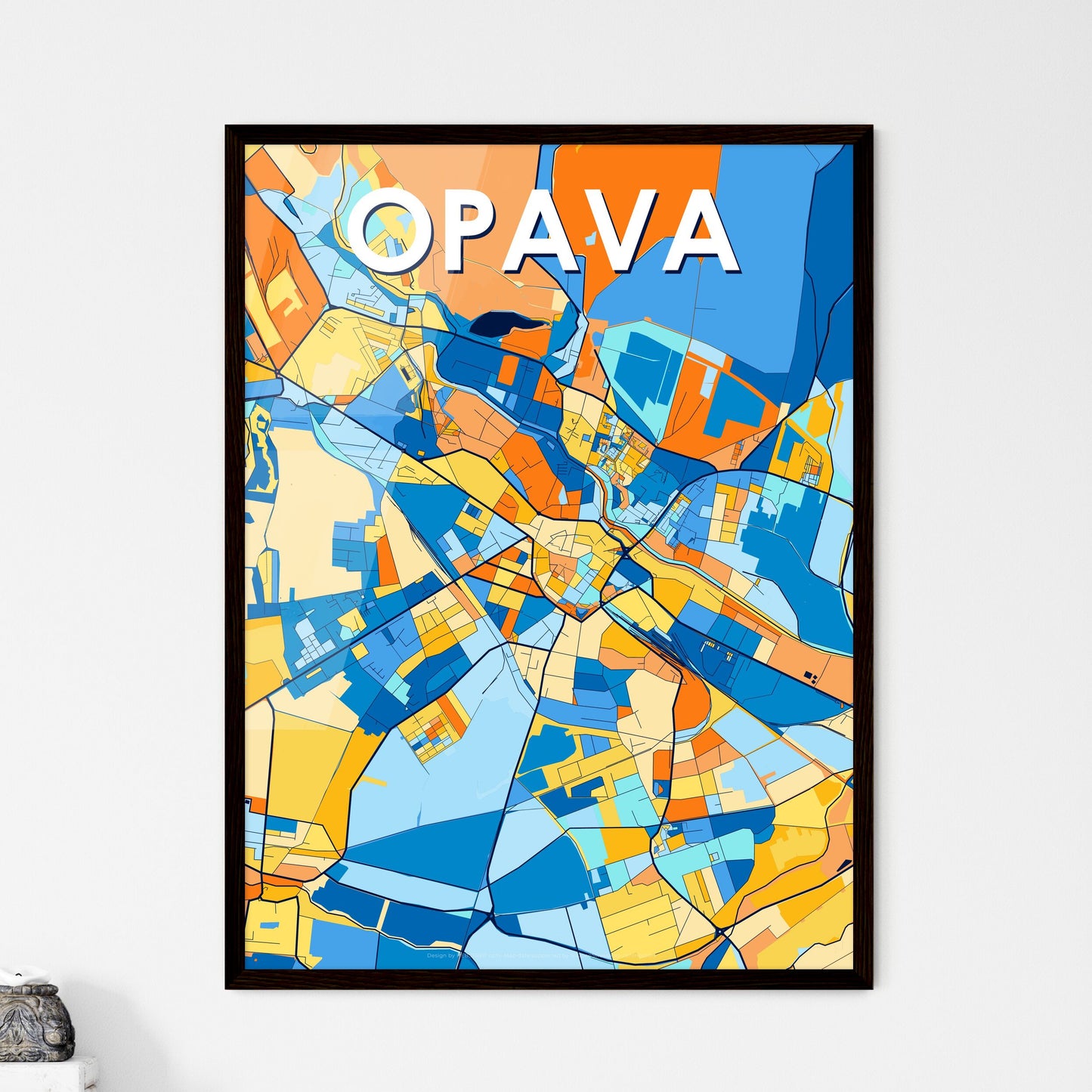OPAVA CZECHIA Vibrant Colorful Art Map Poster Blue Orange