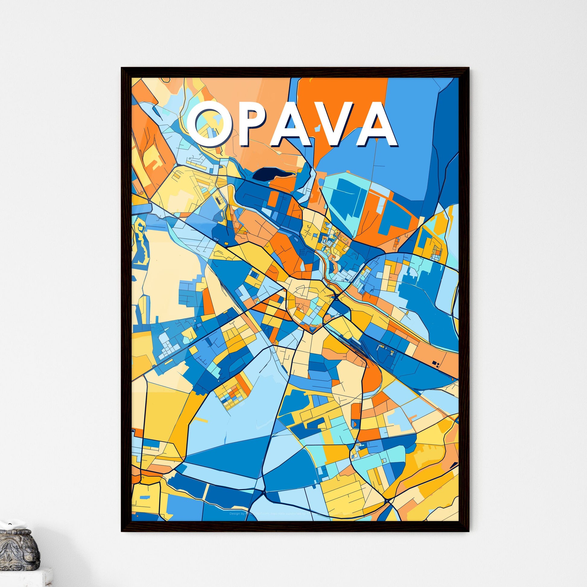 OPAVA CZECHIA Vibrant Colorful Art Map Poster Blue Orange