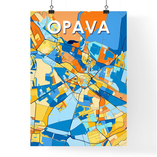 OPAVA CZECHIA Vibrant Colorful Art Map Poster Blue Orange