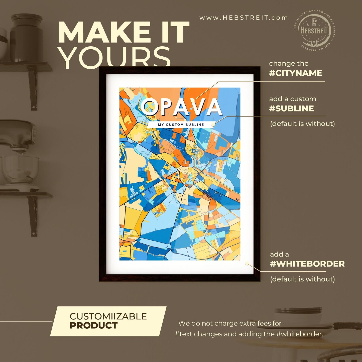 OPAVA CZECHIA Vibrant Colorful Art Map Poster Blue Orange