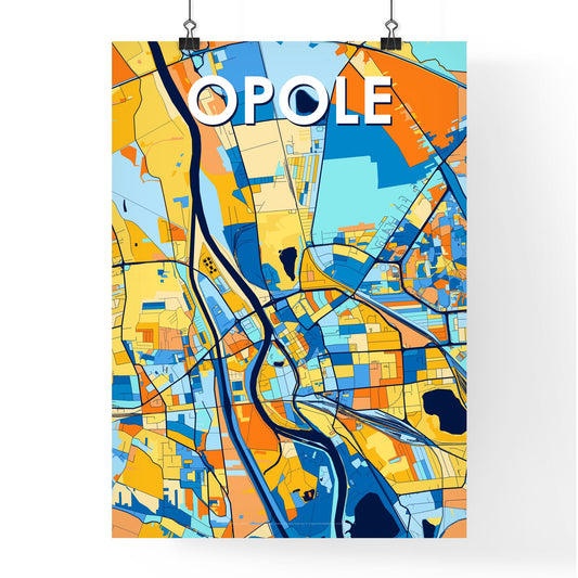 OPOLE POLAND Vibrant Colorful Art Map Poster Blue Orange