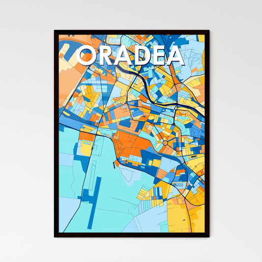 ORADEA ROMANIA Vibrant Colorful Art Map Poster Blue Orange