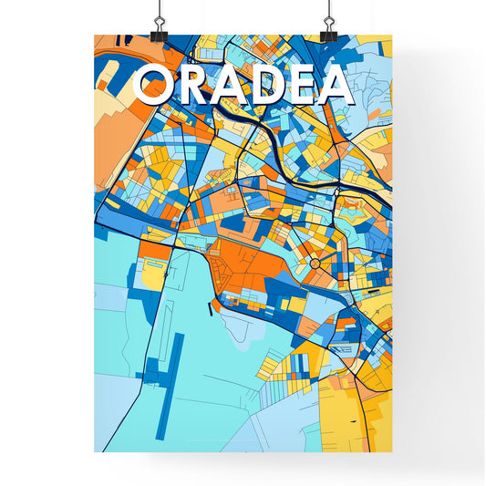 ORADEA ROMANIA Vibrant Colorful Art Map Poster Blue Orange
